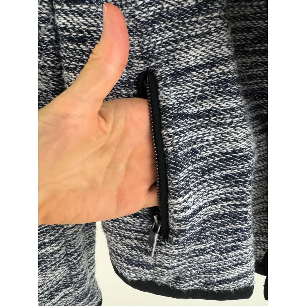 Ann Taylor Open‎ Front Blue Tweed Knit Blazer Jacket w/Pockets Size S Cardigan